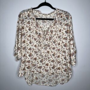 Denim & Supply Womens Floral Peasant Top Ruffled Blouse Boho Size Small